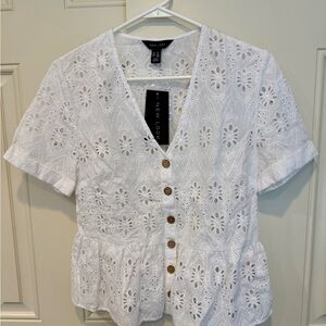 New Look White Eyelet Button-Up Blouse